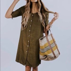 Roolee Palmer Button Up Olive Dress XL